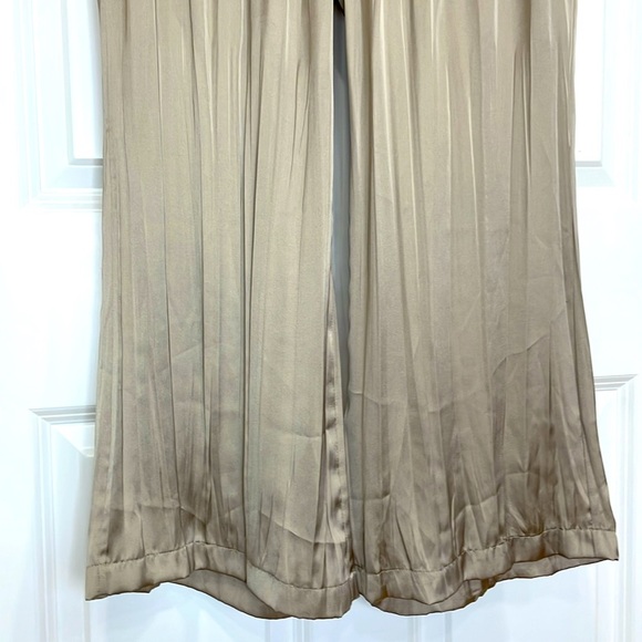 Zara Satin Pants Large Taupe Wide Leg Elastic Waist Lightweight Wrinkle Effect - Picture 5 of 16